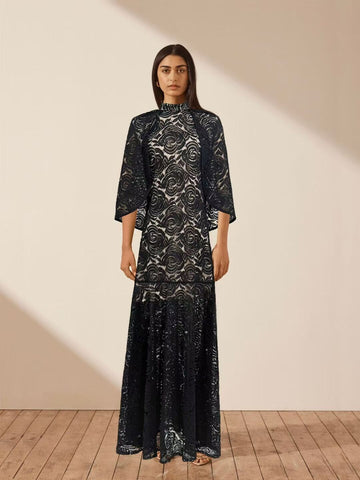 Ladies 2025 Spring Party Collar Shawl Stylish Elegant Yellow Lace Dress Dress Dress Dress Dress